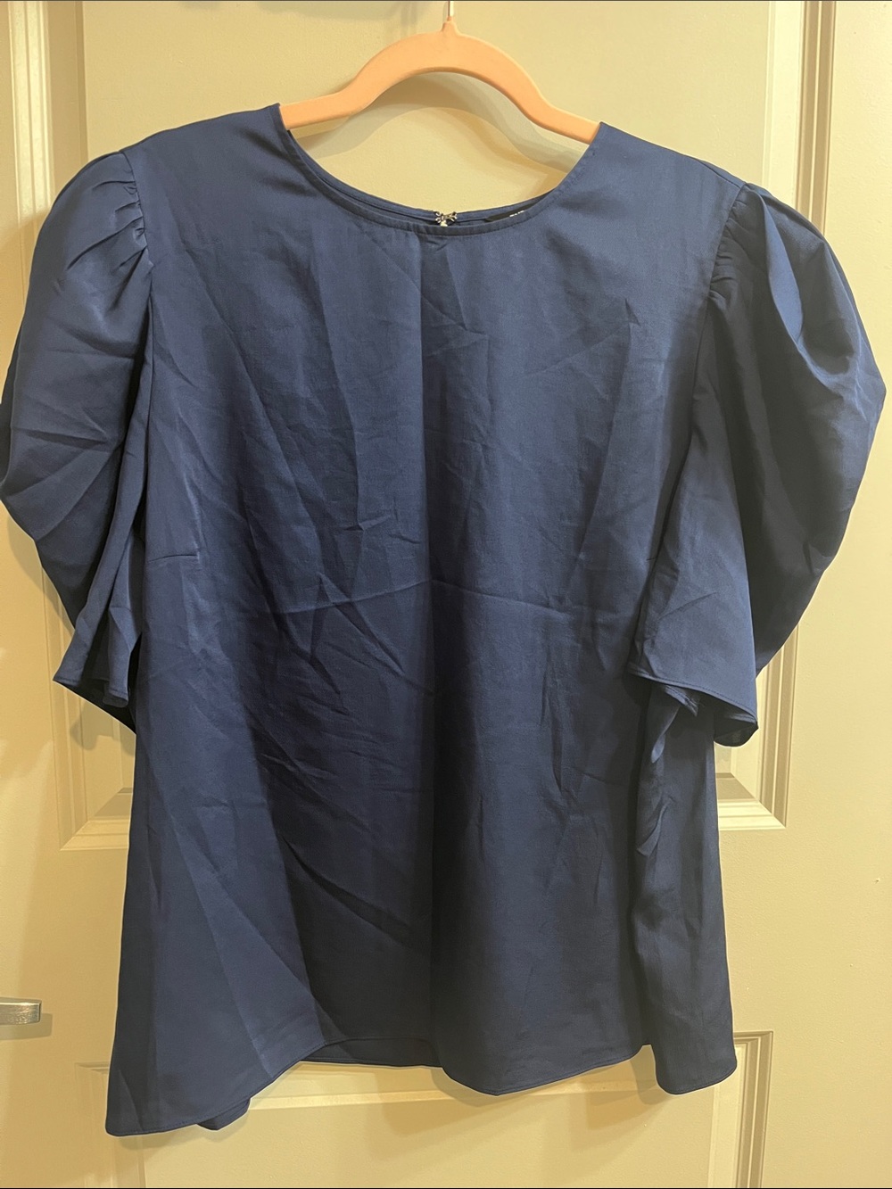 Express Navy Puff-Sleeve Blouse